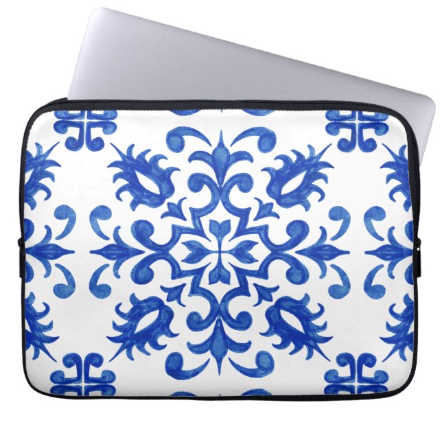 Portuguese Blue Tile central round medallion Laptop Sleeve (Front)