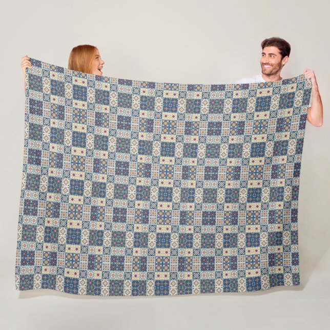 Portuguese blue tile designs fleece blanket (In Situ)