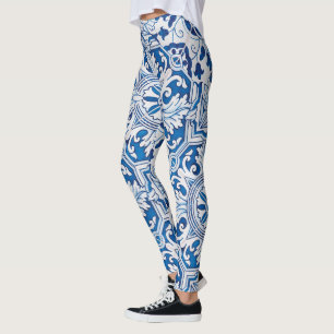 Portuguese blue tile designs leggings