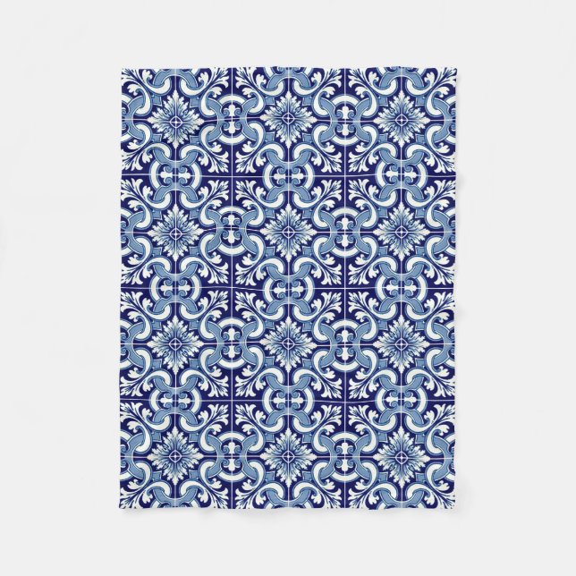 Portuguese blue tile fleece blanket (Front)