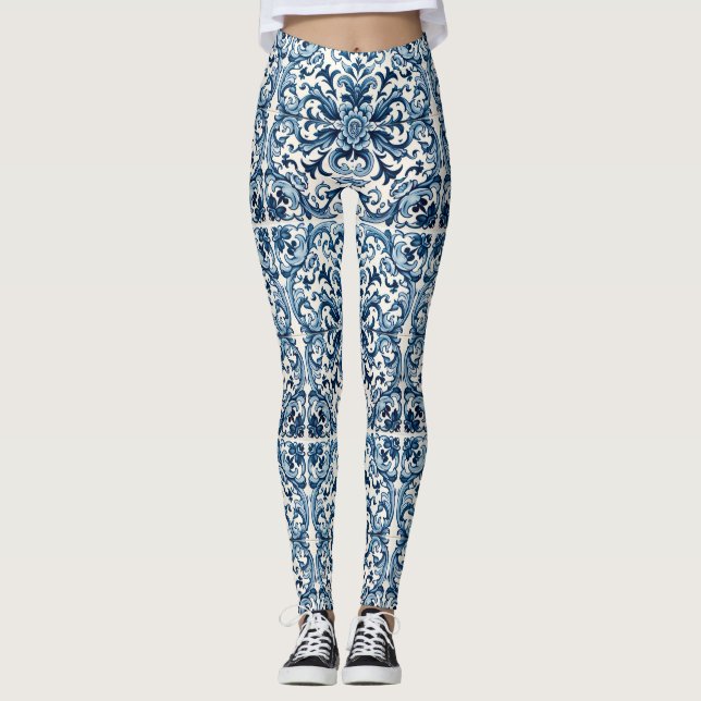 Portuguese blue tile leggings (Front)