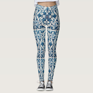 Portuguese blue tile leggings