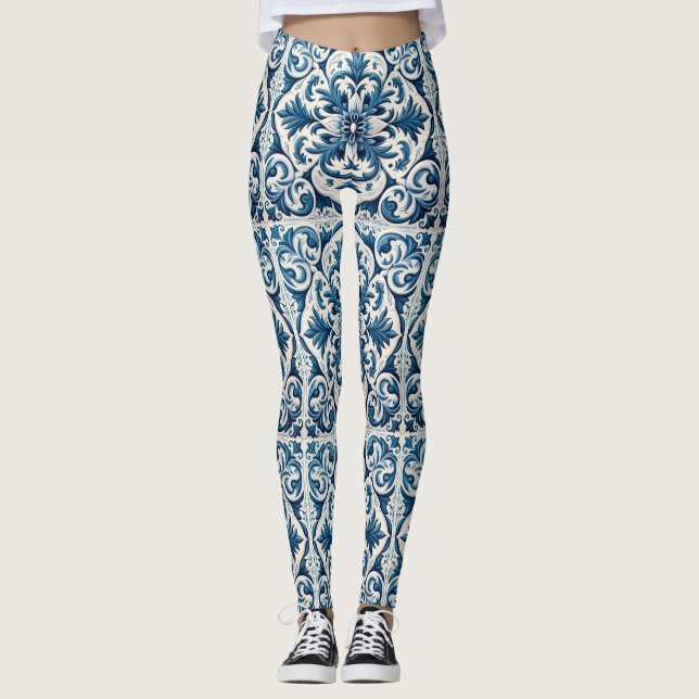 Portuguese blue tile leggings (Front)