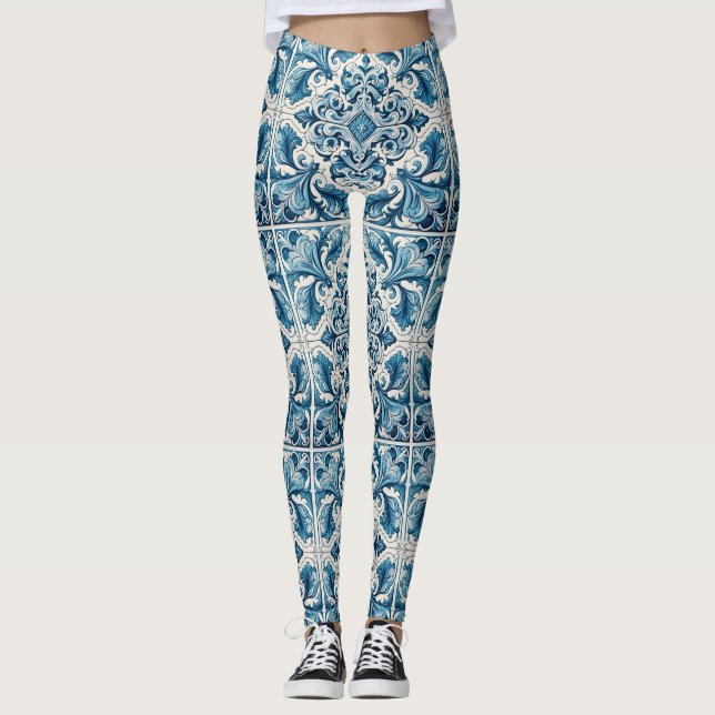 Portuguese blue tile leggings (Front)