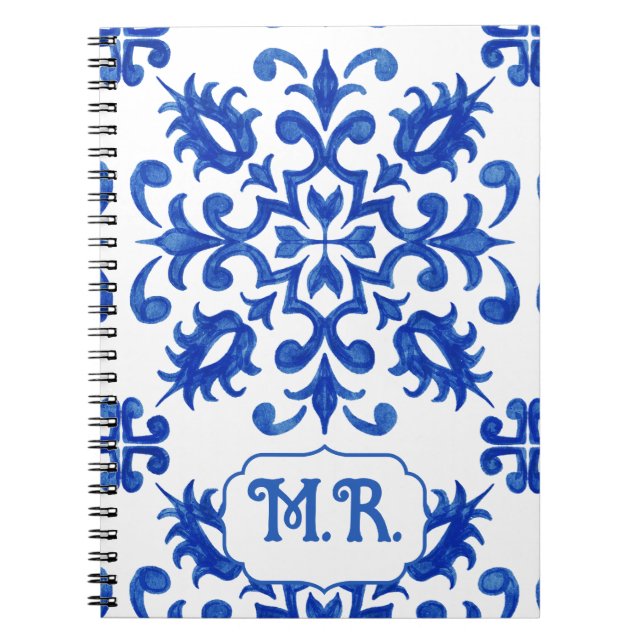 Portuguese Blue Tile Monogram  Notebook (Front)