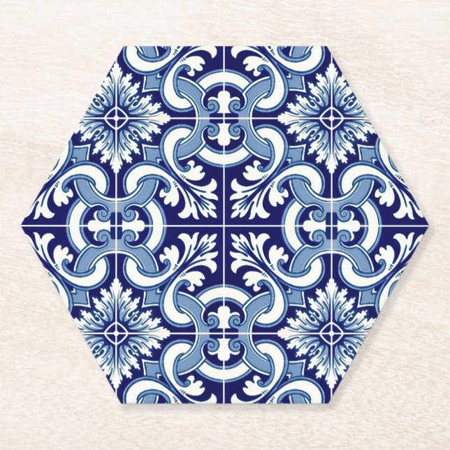 Portuguese blue tile paper coaster (Front)