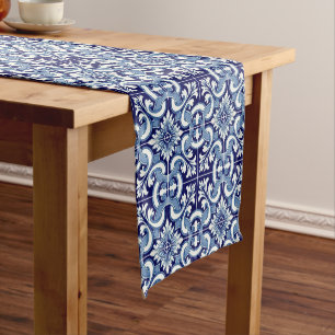 Portuguese blue tile short table runner