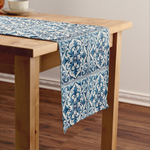 Portuguese blue tile short table runner