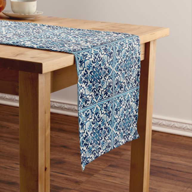 Portuguese blue tile short table runner (In Situ)
