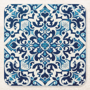 Portuguese blue tile square paper coaster