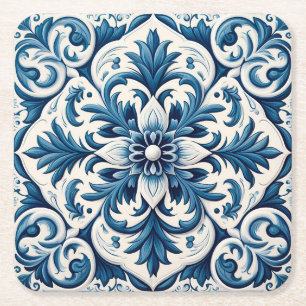 Portuguese blue tile square paper coaster