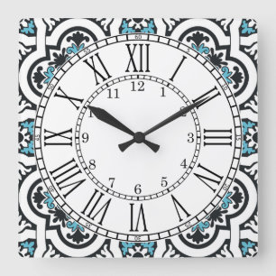 Portuguese blue tile square wall clock