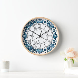 Portuguese blue tile square wall clock