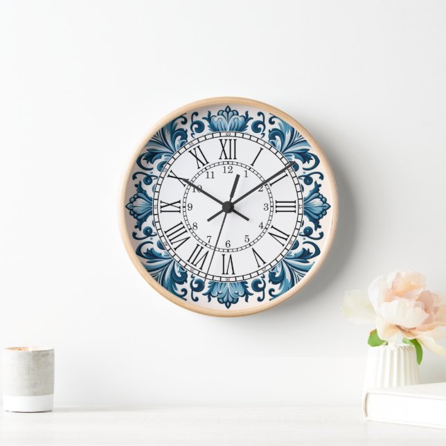 Portuguese blue tile square wall clock (Home)