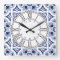 Portuguese blue tile square wall clock