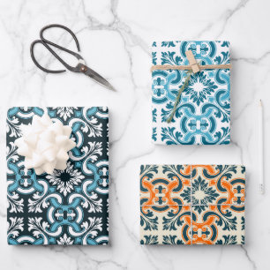 Portuguese blue tile wrapping paper sheet