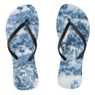 Portuguese blue tiles romantic scene pattern flip flops