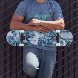Portuguese blue tiles romantic scene pattern skateboard