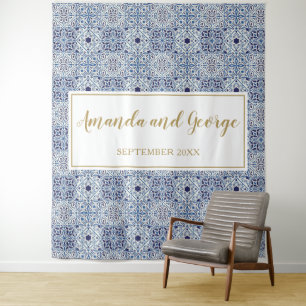 Portuguese blue tiles Wedding backdrop Tapestry