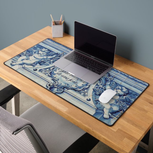Portuguese blue tiles with two angels desk mat (Office 2)