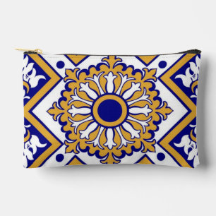 Portuguese Blue Yellow Mediterranean Floral Accessory Pouch