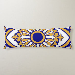 Portuguese Blue Yellow Mediterranean Floral  Body Cushion