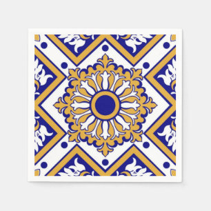 Portuguese Blue Yellow Mediterranean Floral Napkin