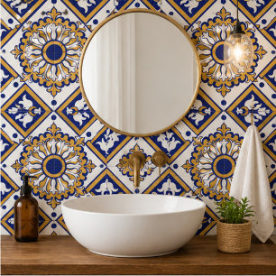Portuguese Blue Yellow Mediterranean Floral  Tile