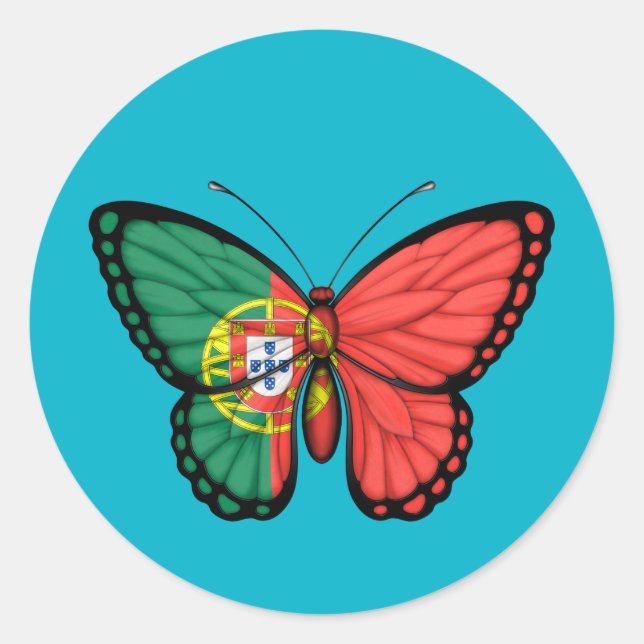 Portuguese Butterfly Flag Classic Round Sticker (Front)