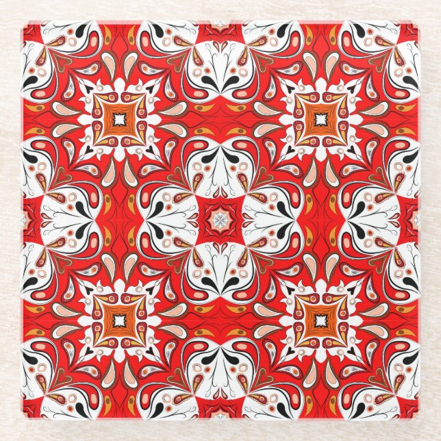 Portuguese Ceramic Tile Pattern Glass Coaster (Front)