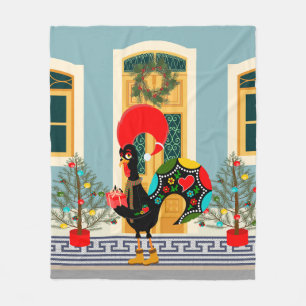 Portuguese Christmas decorated house with Rooster Fleece Blanket