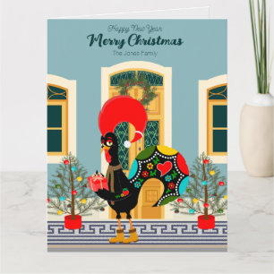 Portuguese Christmas house with Rooster Greetings Card