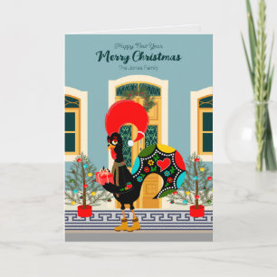 Portuguese Christmas house with Rooster Greetings Card