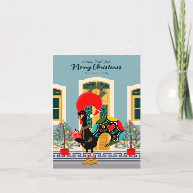 Portuguese Christmas house with Rooster Greetings Card (Front)