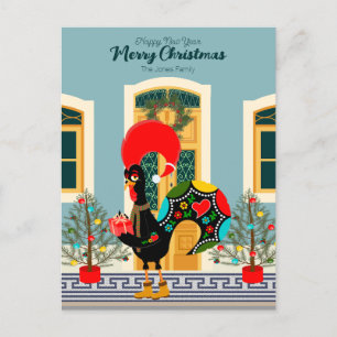 Portuguese Christmas house with Rooster Greetings Postcard