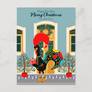 Portuguese Christmas house with Rooster Greetings Postcard