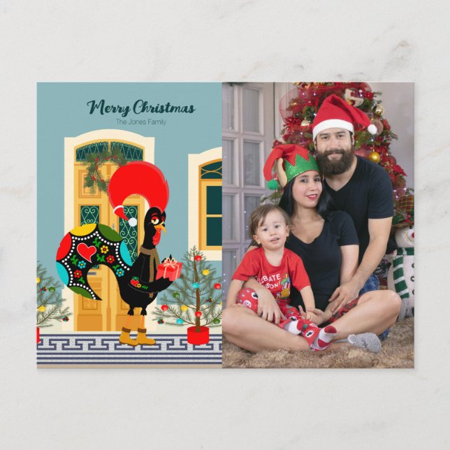 Portuguese Christmas house with Rooster Greetings Postcard (Front)