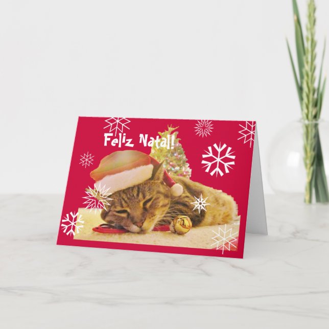 Portuguese: Christmas Kitty / Gatinho no Natal Holiday Card (Front)