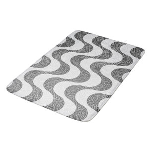 Portuguese cobblestone black and white waves bath mat