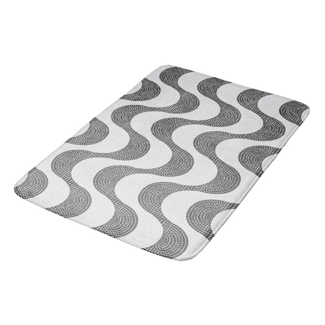 Portuguese cobblestone black and white waves  bath mat (Angled)
