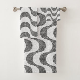 Portuguese cobblestone black and white waves bath towel set