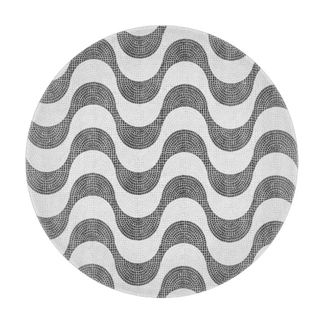 Portuguese cobblestone black and white waves  cutting board (Front)