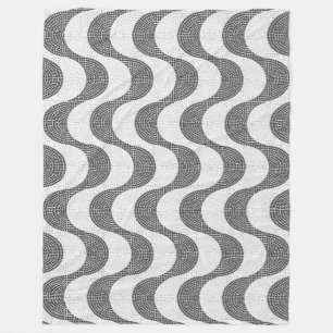 Portuguese cobblestone black and white waves fleece blanket
