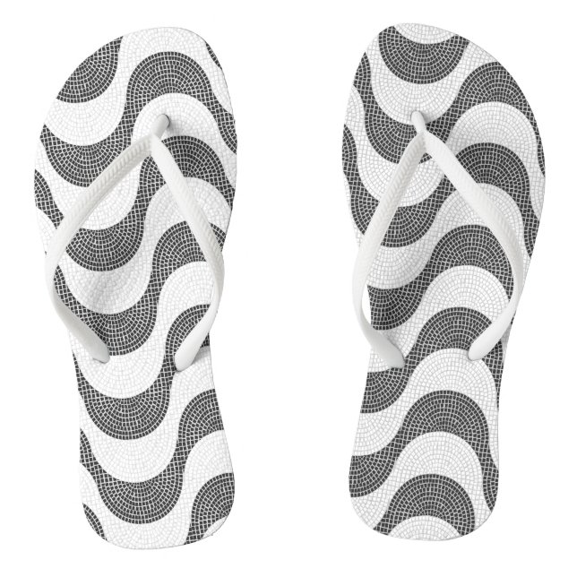 Portuguese cobblestone black and white waves  flip flops (Footbed)