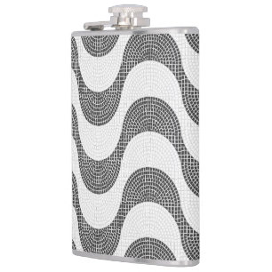 Portuguese cobblestone black and white waves  hip flask