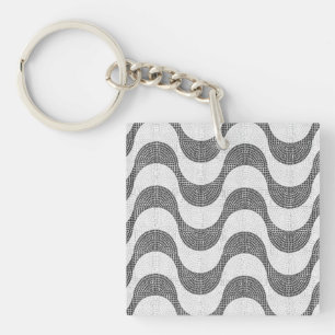 Portuguese cobblestone black and white waves key ring