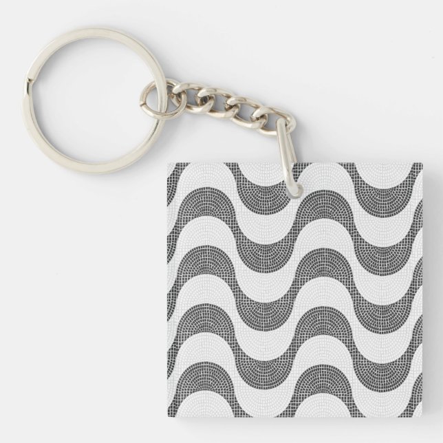 Portuguese cobblestone black and white waves  key ring (Front)