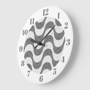 Portuguese cobblestone black and white waves large clock
