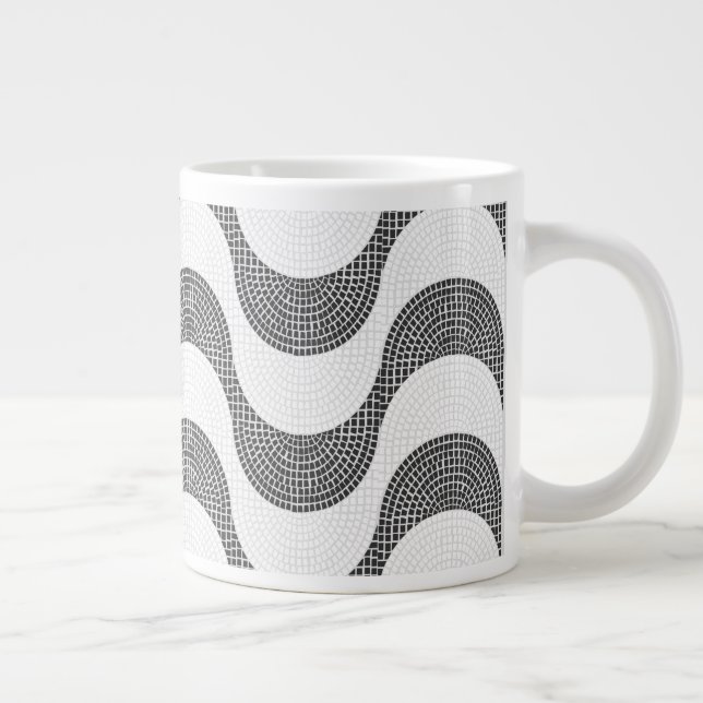 Portuguese cobblestone black and white waves  large coffee mug (Right)