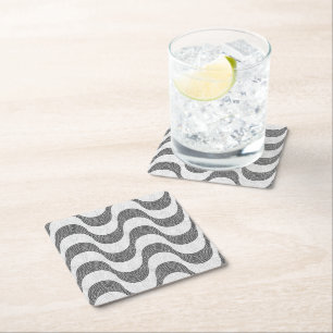 Portuguese cobblestone black and white waves  square paper coaster